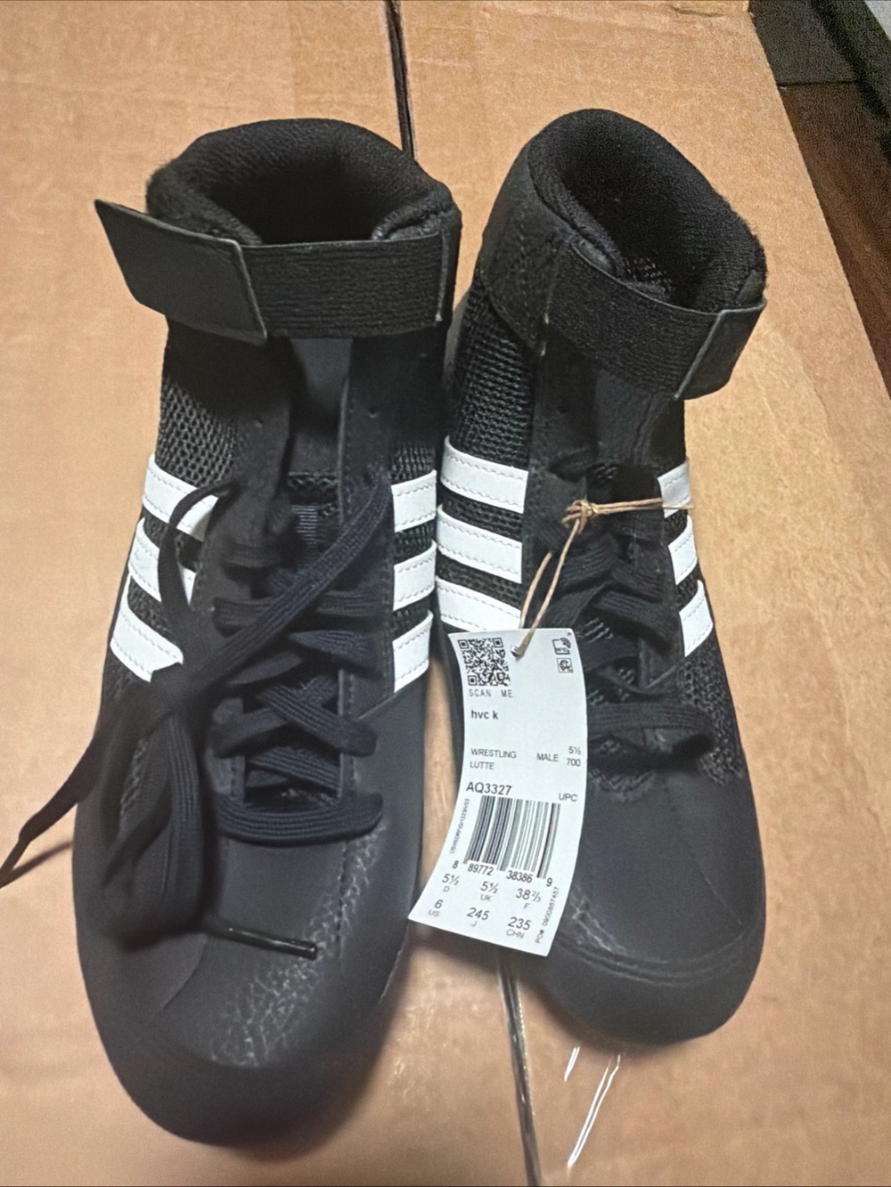 adidas Black and White High-Top Athletic Wrestling Shoes